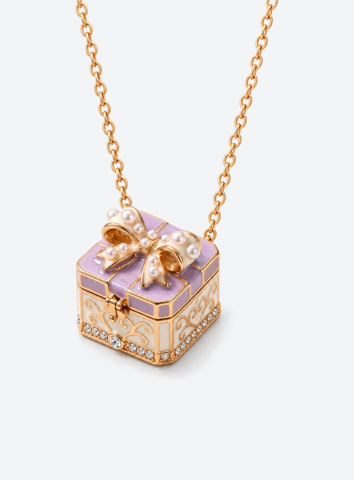 Gift-box locket necklace with decorative details on the pendant (Purple)