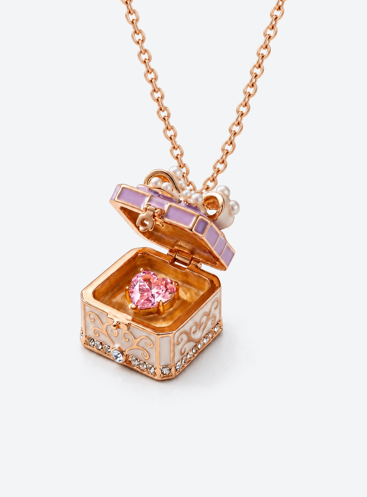 Gift-box locket necklace with decorative details on the pendant (Purple)