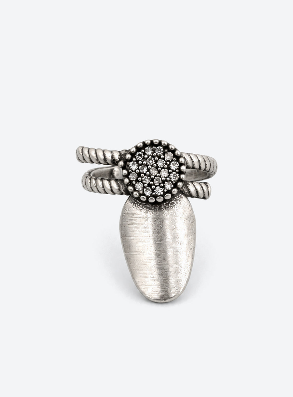 Silver-tone gothic nail ring with an adjustable band and decorative front (Circle)