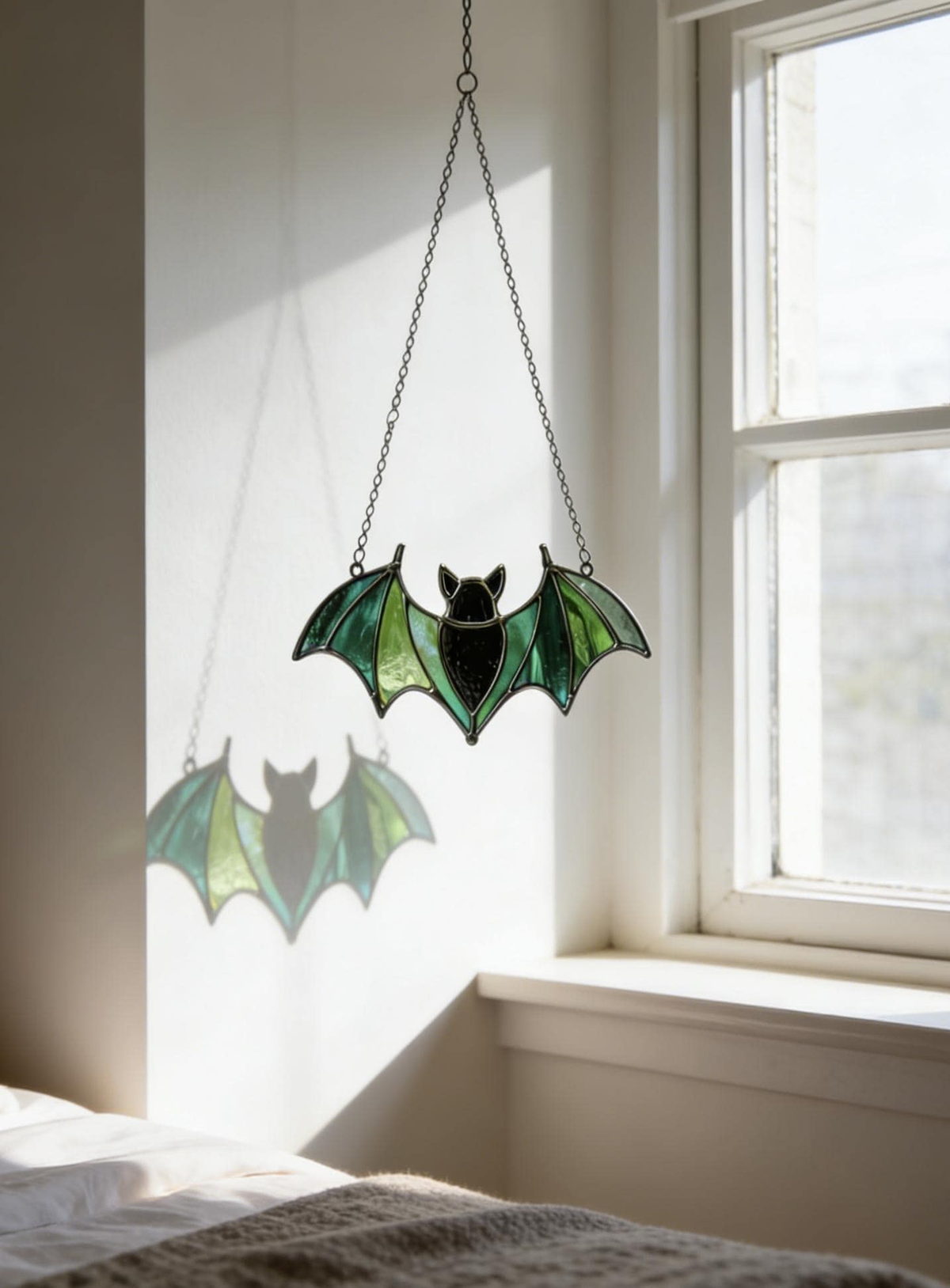 Green Bat Stained Glass Suncatcher