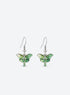 Pair of green luna moth dangle earrings with acrylic details and poplar wood bases