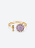 Cake locket ring with glossy enamel, a small spoon charm, and an adjustable open band (Purple)