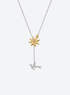 Y-shaped necklace with a hammered sunburst above a small falling figure