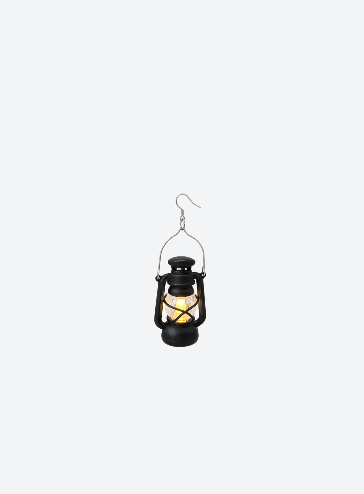 Single black light-up lantern earring with clear globe and silver fish-hook ear wire