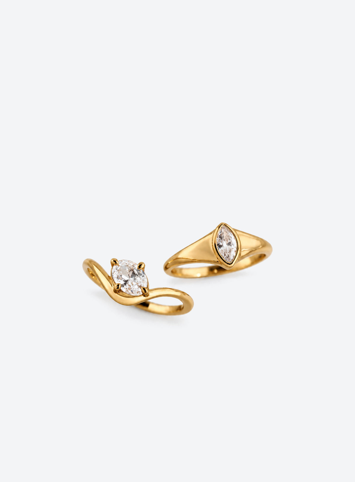 Gold-plated oval and marquise cubic zirconia two-piece ring set