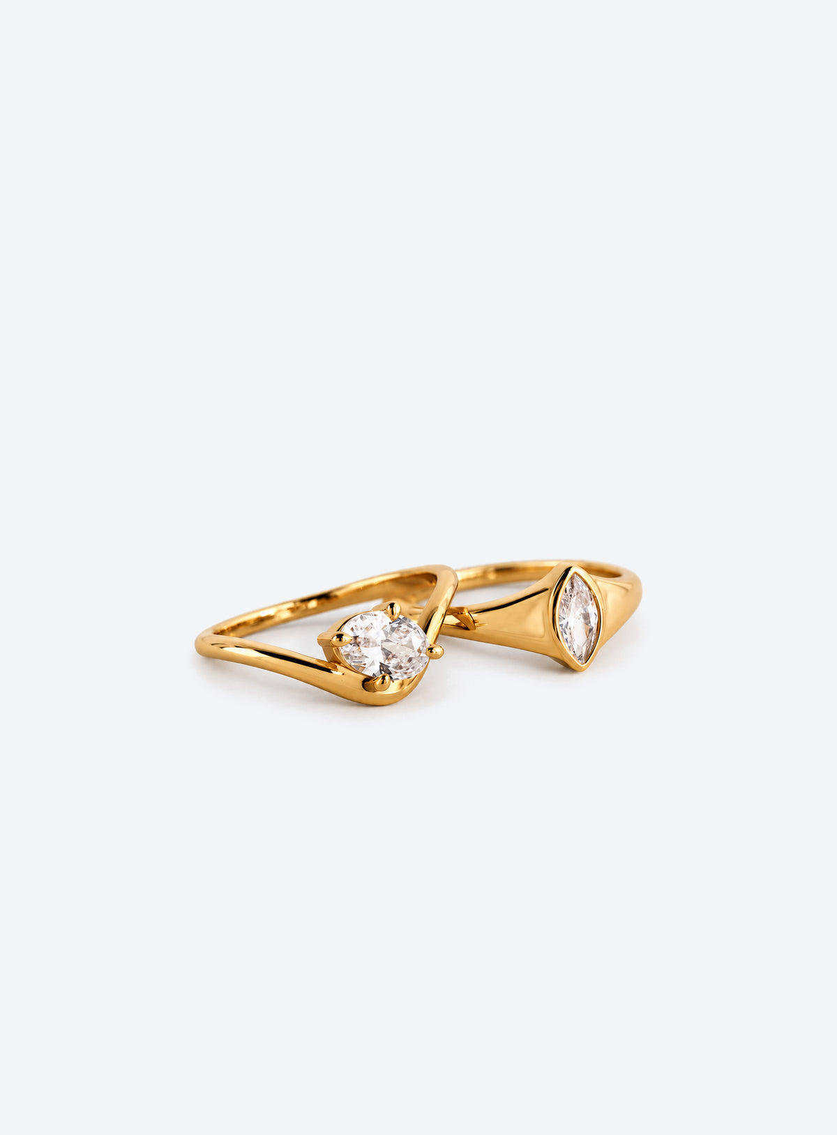 Gold-plated oval and marquise cubic zirconia two-piece ring set