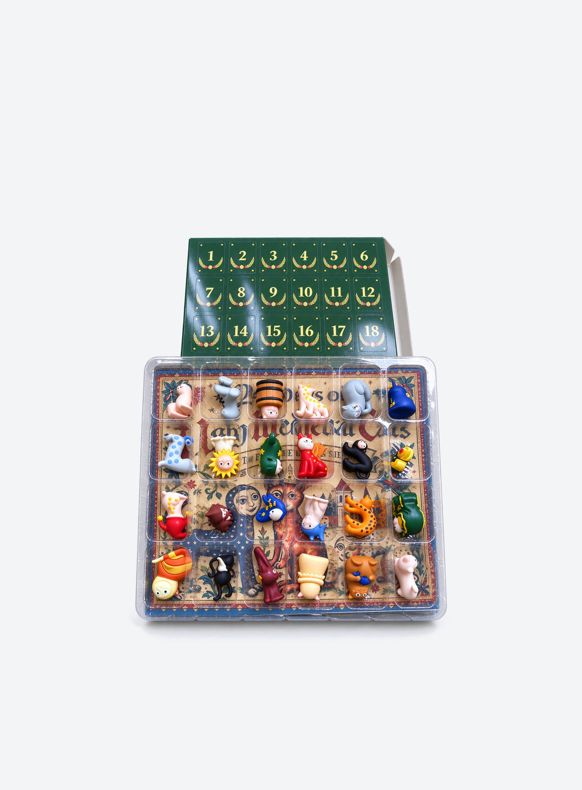 Cat advent calendar box with 24 three-dimensional PVC cat figurines in the selected design. (Ugly)