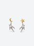 Mismatched two-tone moon and star stud earrings