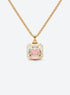 Square MOM locket necklace with a colored frame, heart motif, and floral details (Pink)