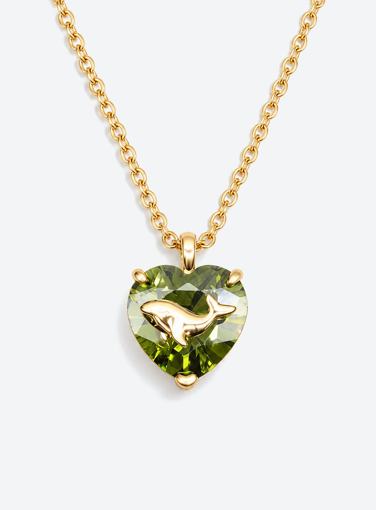 Heart-shaped crystal pendant necklace with a small gold-tone sea motif (August)