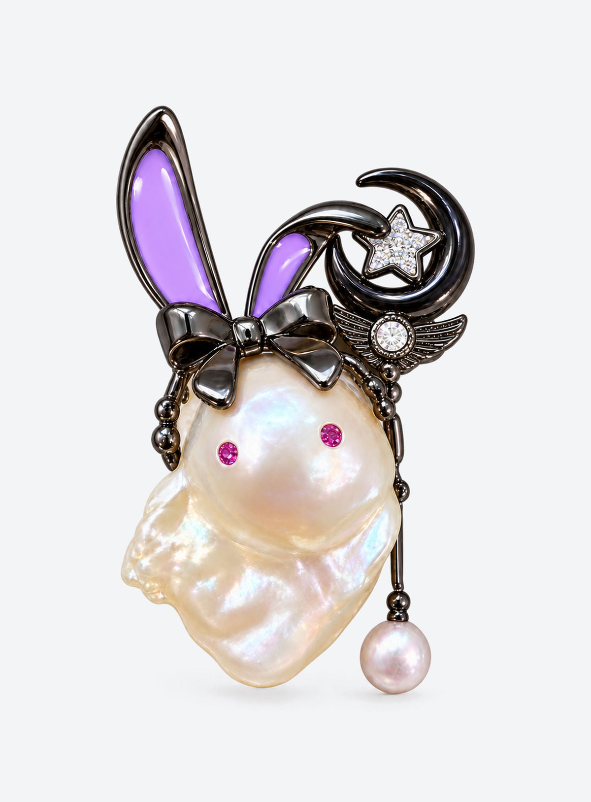 Irregular baroque pearl ghost charm with decorative character accents
