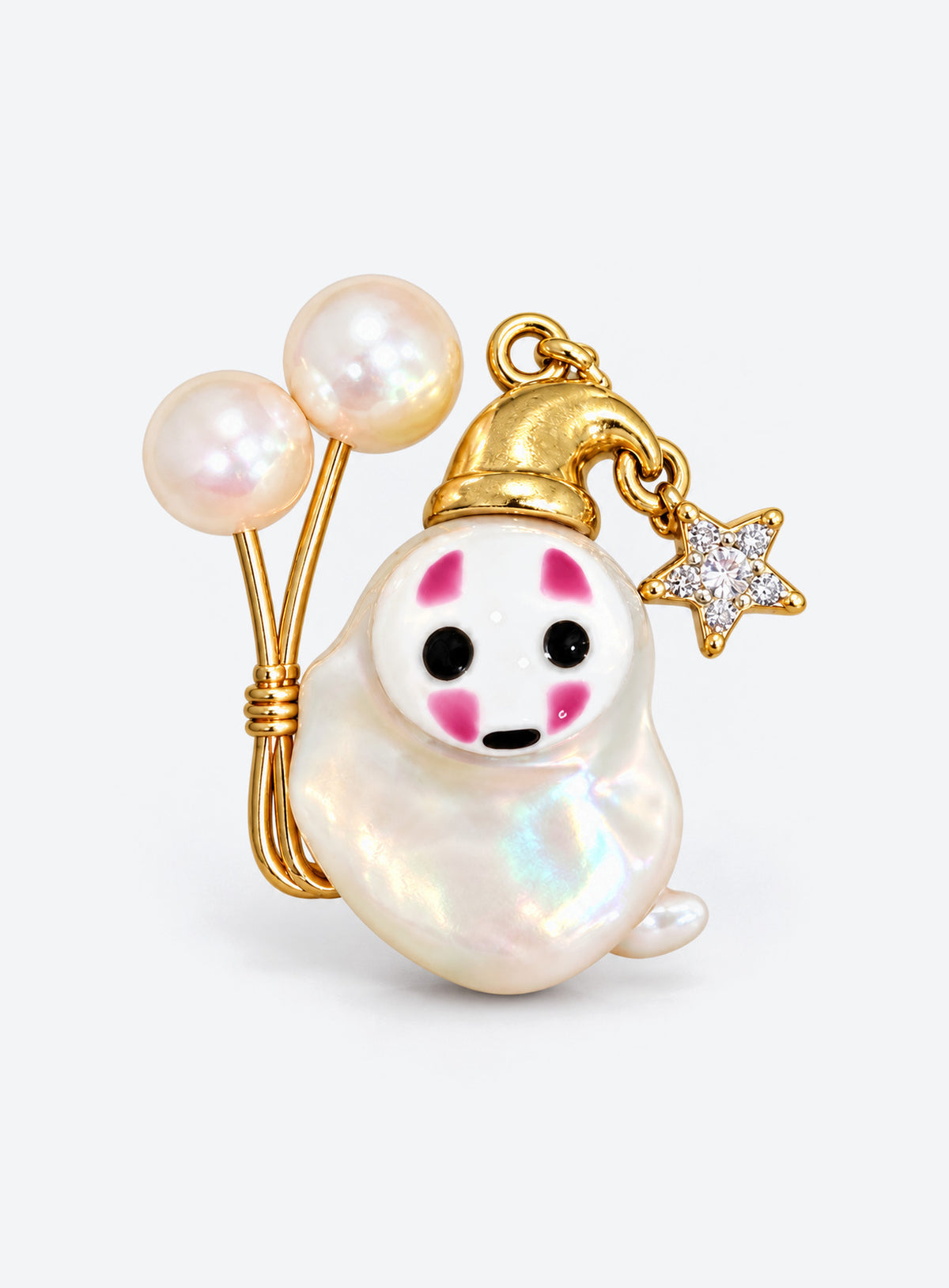 Irregular baroque pearl ghost charm with decorative character accents