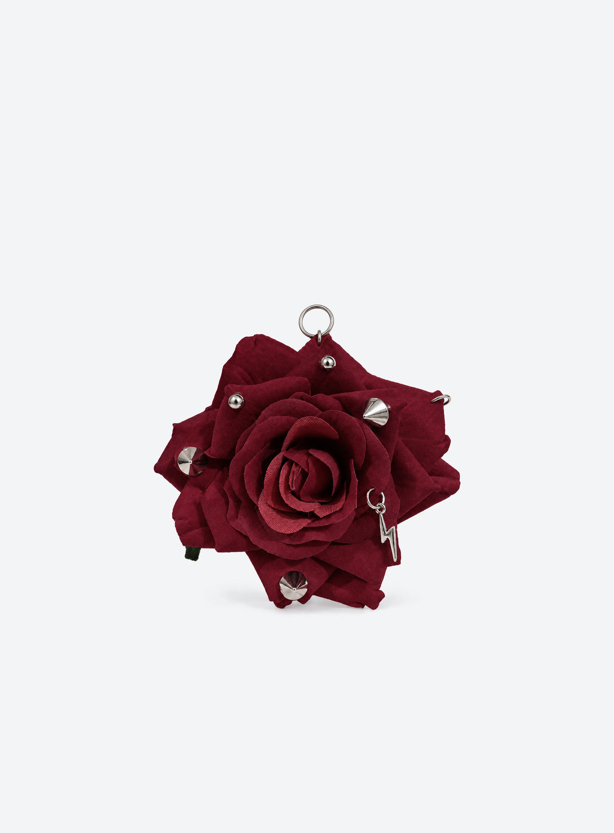 Artificial rose bag charm with layered flower petals