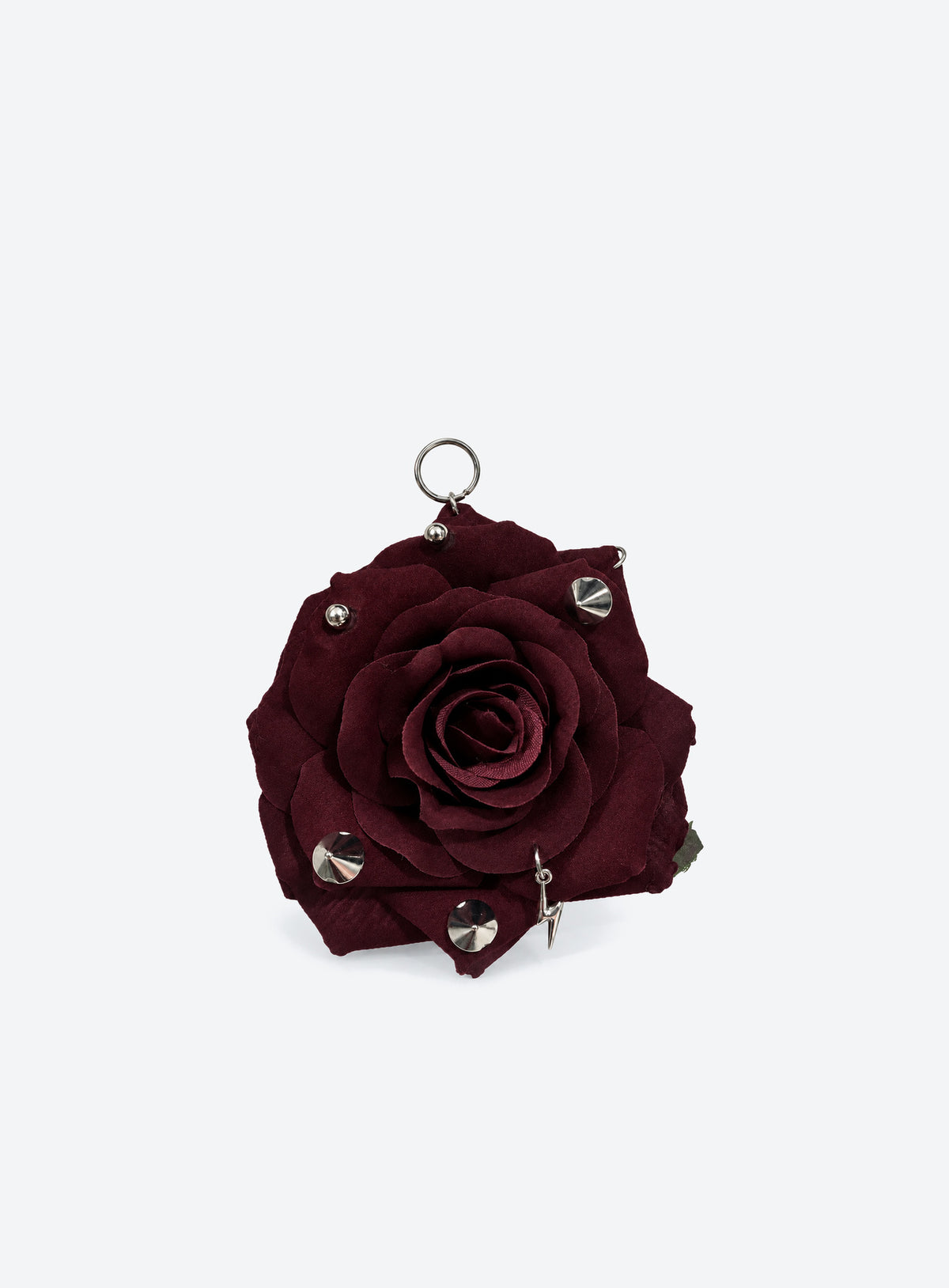 Artificial rose bag charm with layered flower petals