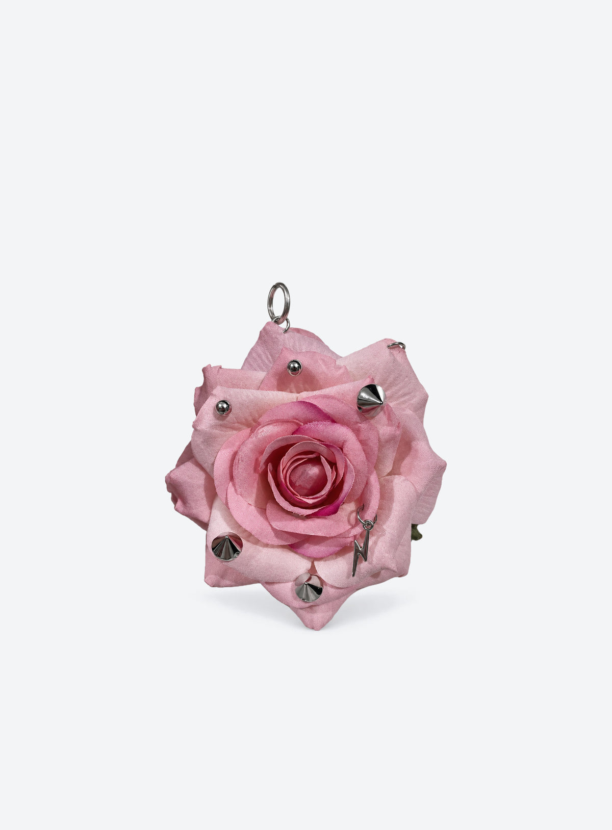 Artificial rose bag charm with layered flower petals