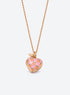 Pink heart locket necklace with gold-tone leaf detail at the top of the pendant (Peach)