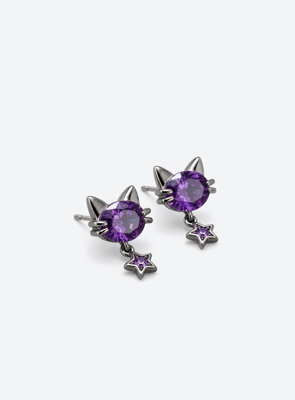 Purple Cat Star Earrings