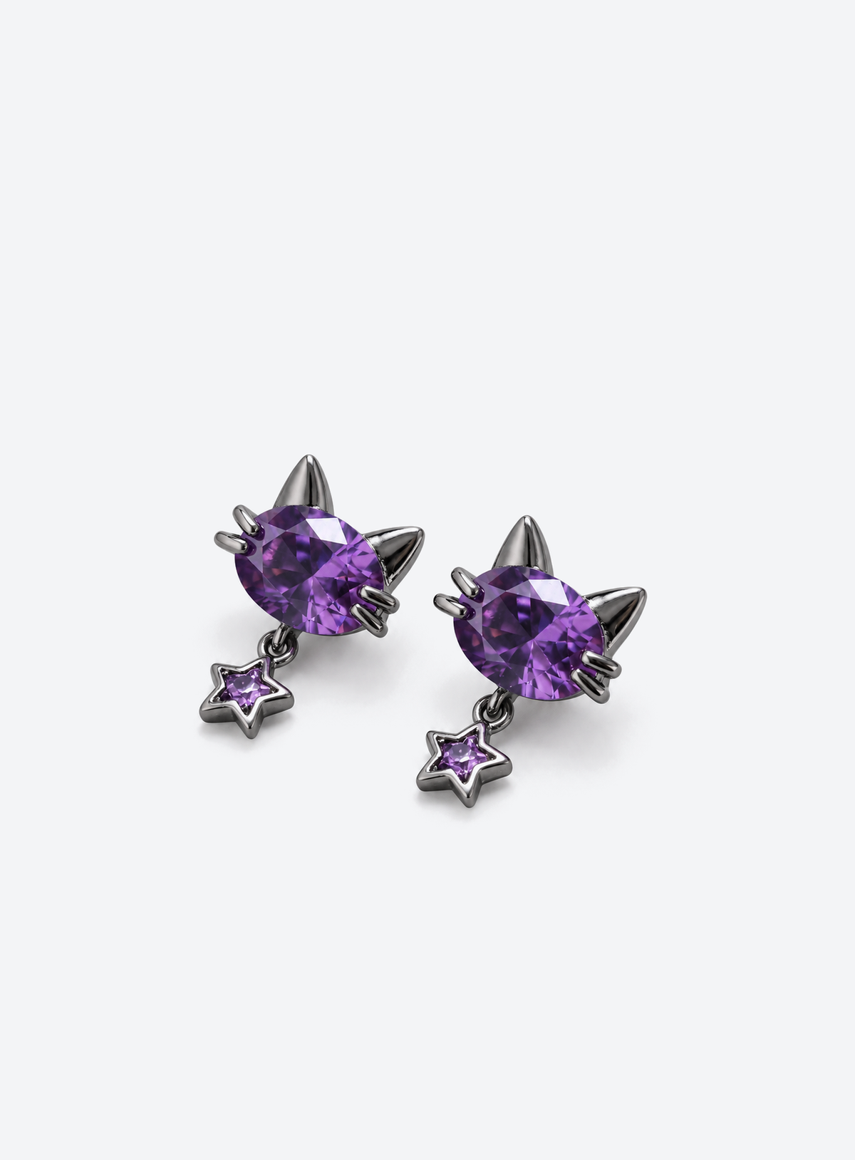 Purple Cat Star Earrings