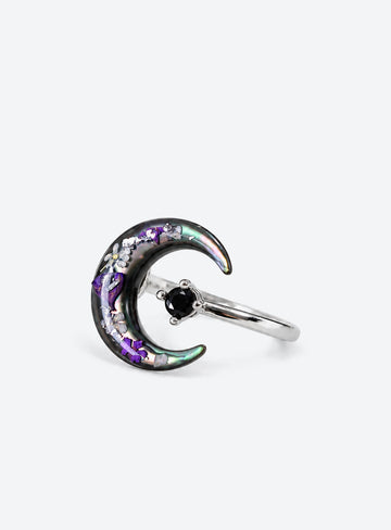 Purple Flower Crescent Moon Ring