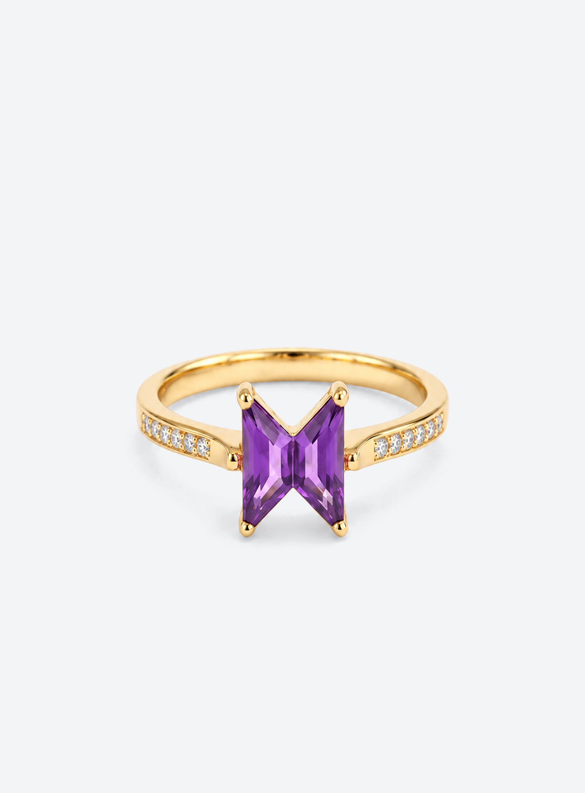 Purple geometric centerpiece ring with a narrow silver-tone or gold-tone band (Gold)