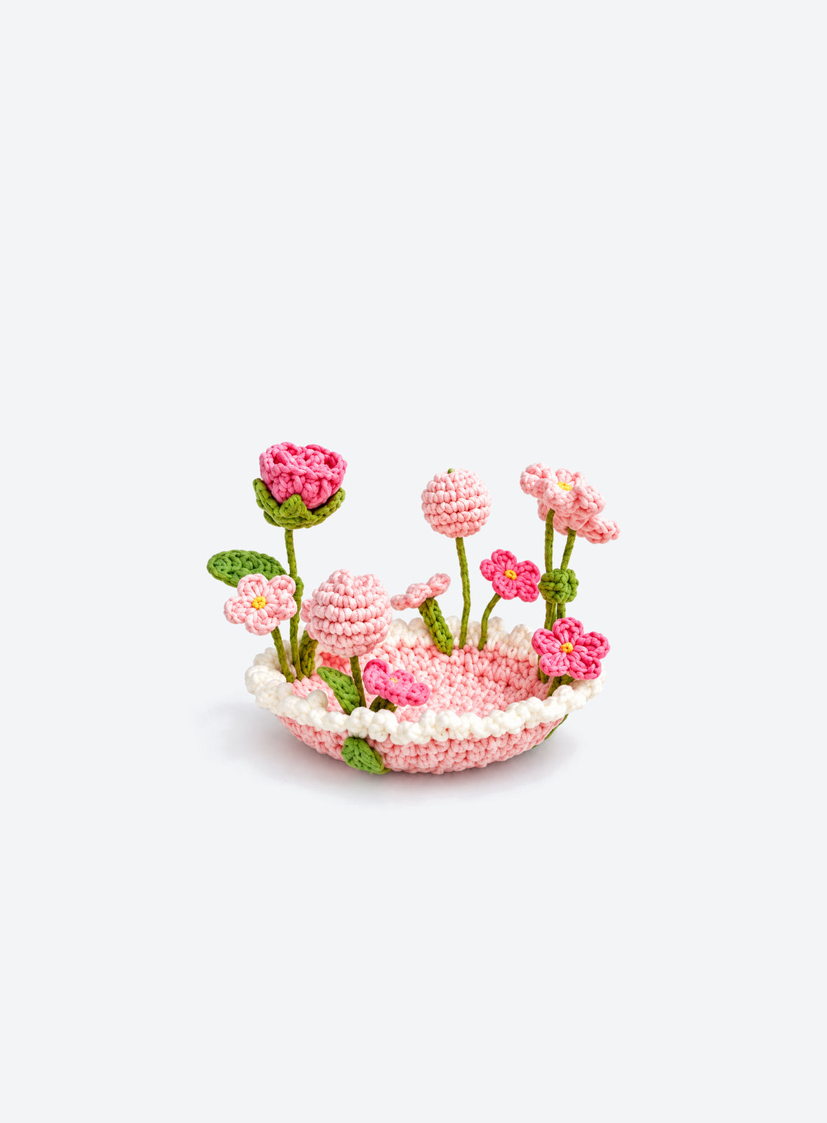 Handmade crochet coaster with raised decorative motifs around the edge (Mixed Flowers)
