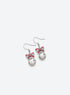 Silver-tone bell earrings with red enamel bows and French hook ear wires