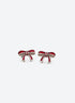 Pair of red enamel bow stud earrings with vintage silver-tone edges