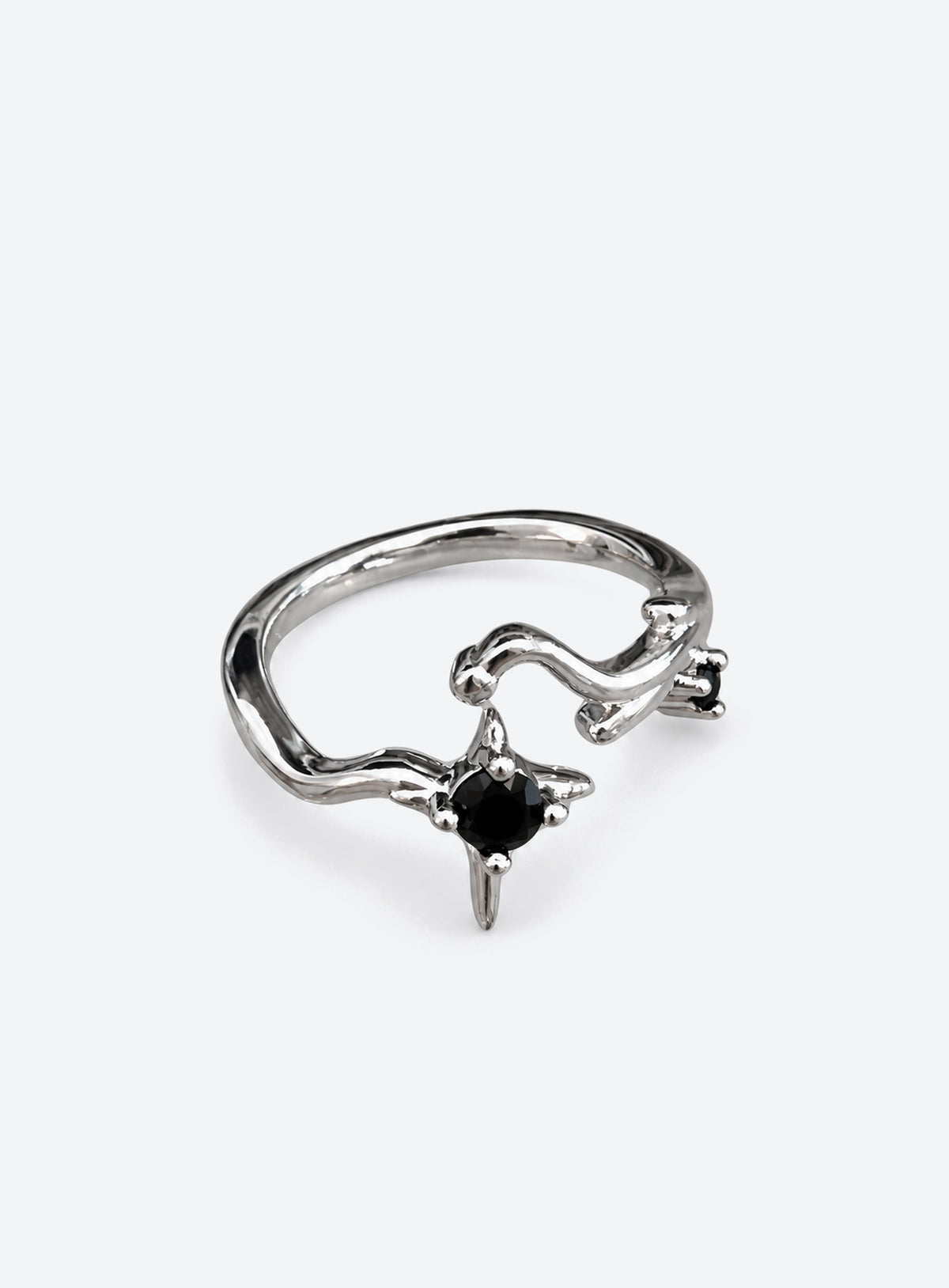 Silver-tone sculptural adjustable copper-alloy ring (Open Star)
