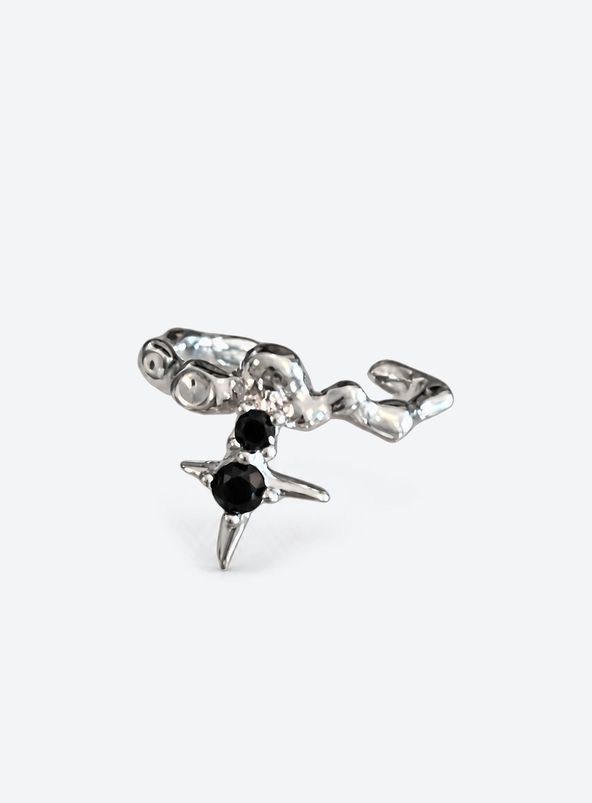 Silver-tone sculptural adjustable copper-alloy ring (Twin Stone)