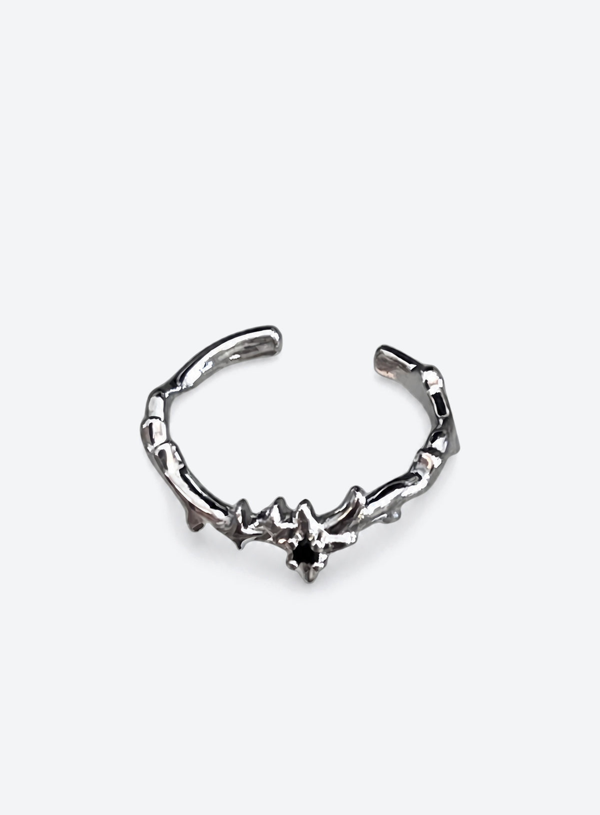 Silver-tone sculptural adjustable copper-alloy ring (Thorn Band)
