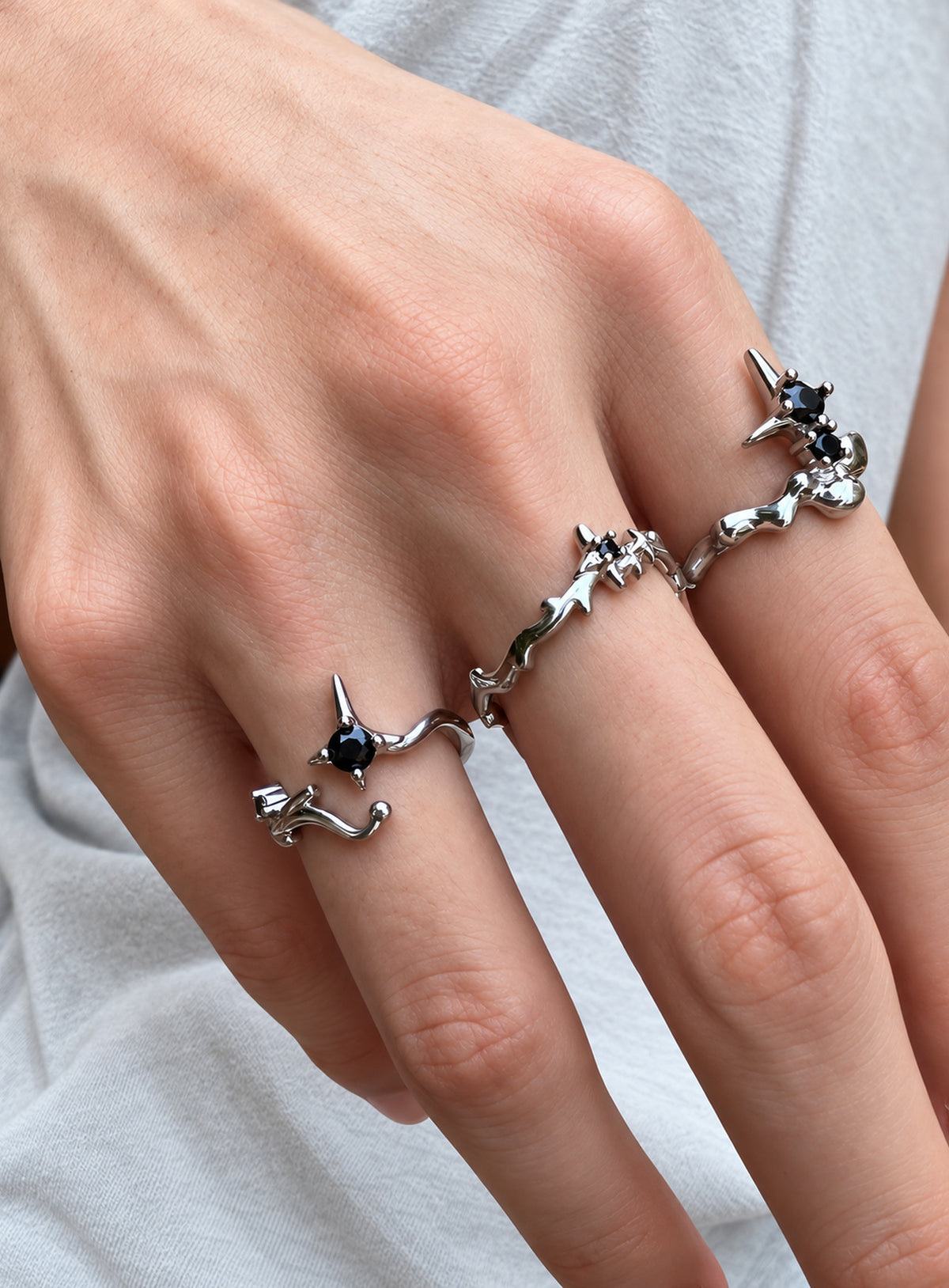 Silver-tone sculptural adjustable copper-alloy ring