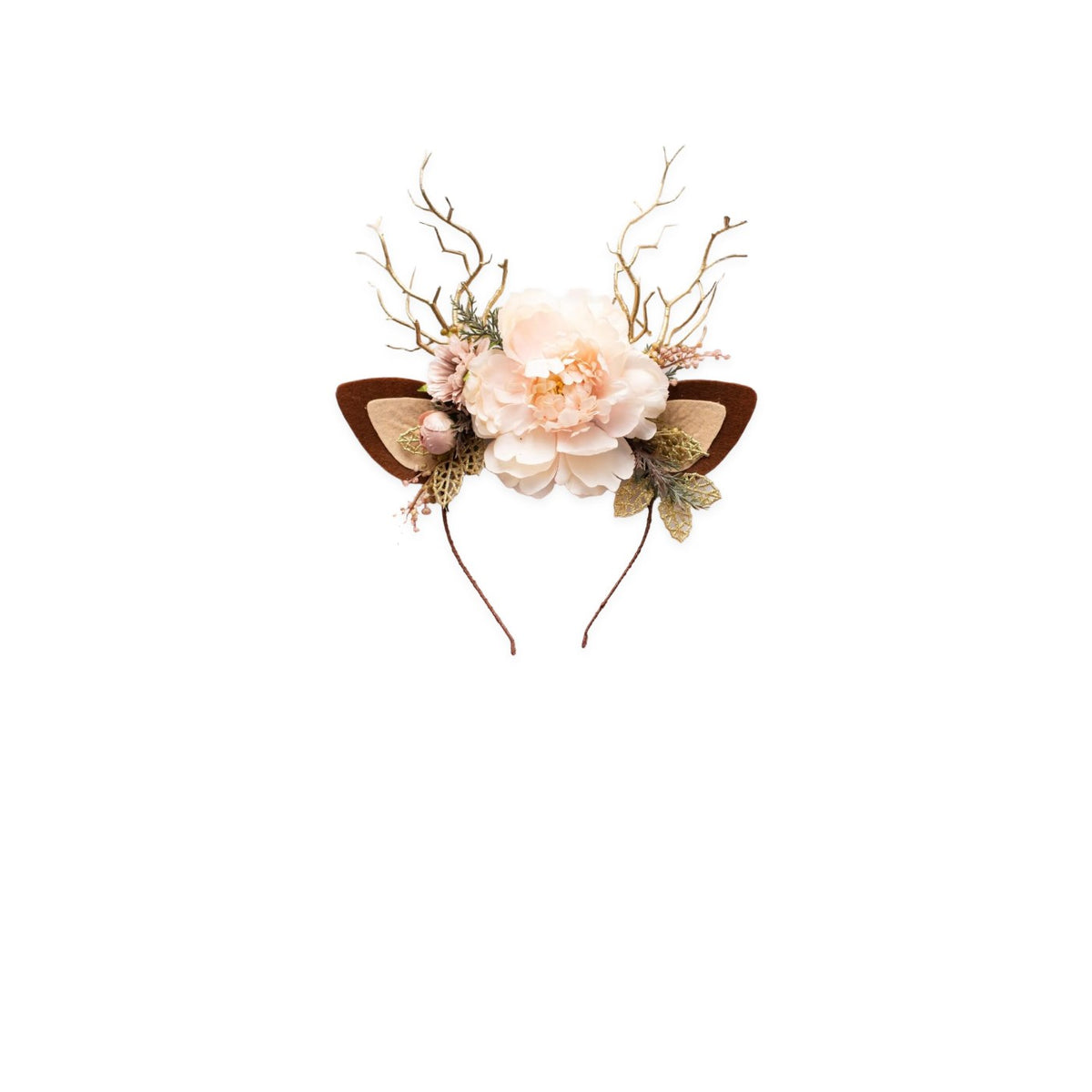 Ivory Peony Christmas Reindeer Headband