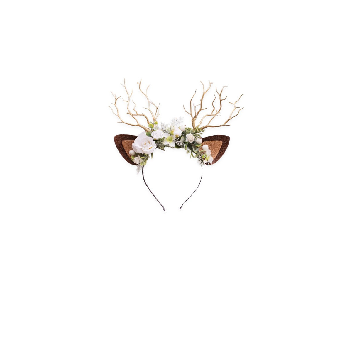 Snow Rose Christmas Reindeer Headband