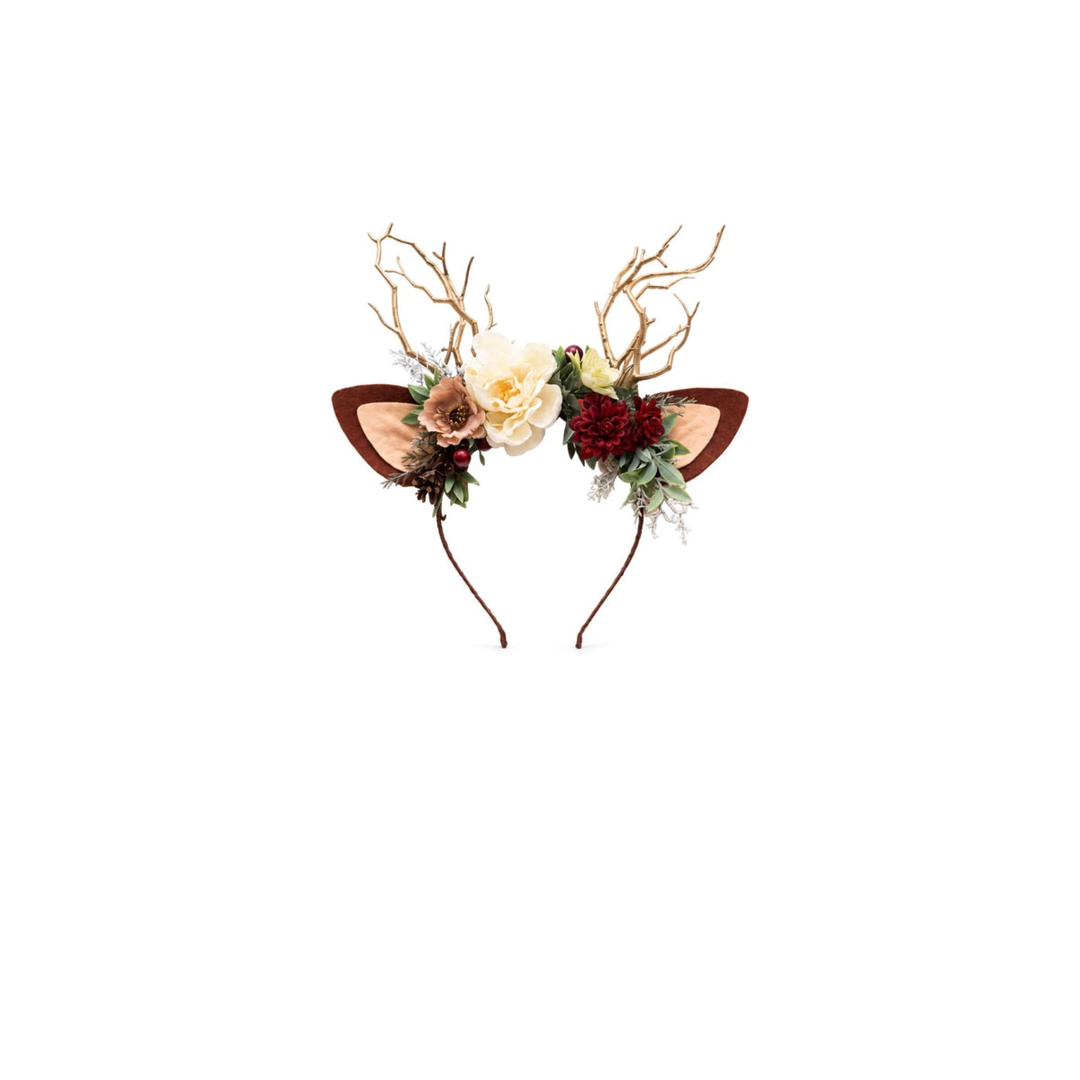 Cream Peony Christmas Reindeer Headband