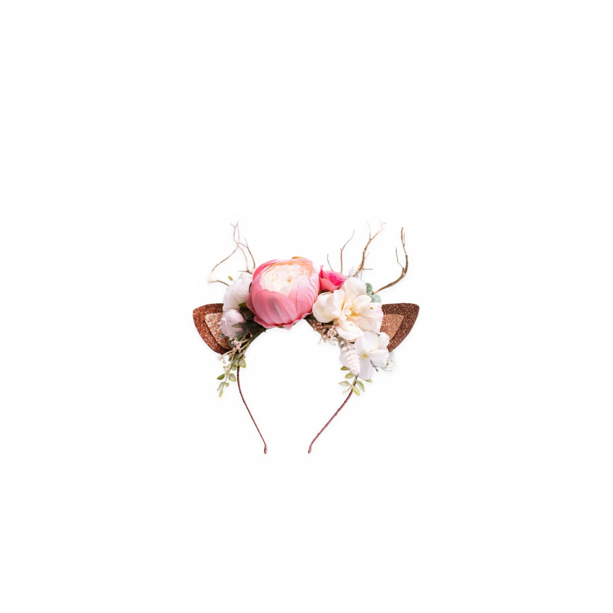 Blush Peony Christmas Reindeer Headband