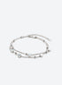 Sterling silver chain bracelet with six heart-shaped beads and an adjustable lobster clasp