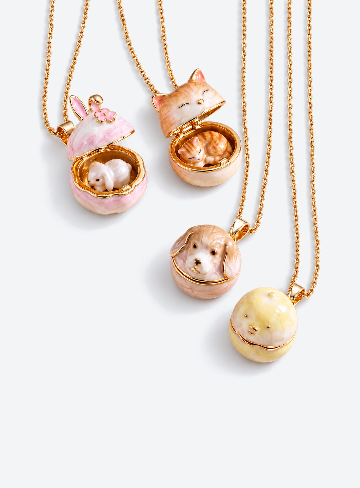 Small Animal Locket Necklace with hinged animal-face pendant and miniature animal inside