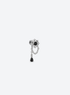Silver-tone spider web labret stud with black center and teardrop stones and hanging chains