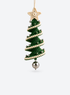Green and cream spiral crochet Christmas tree ornament with star topper, silver-tone beads and hanging bell