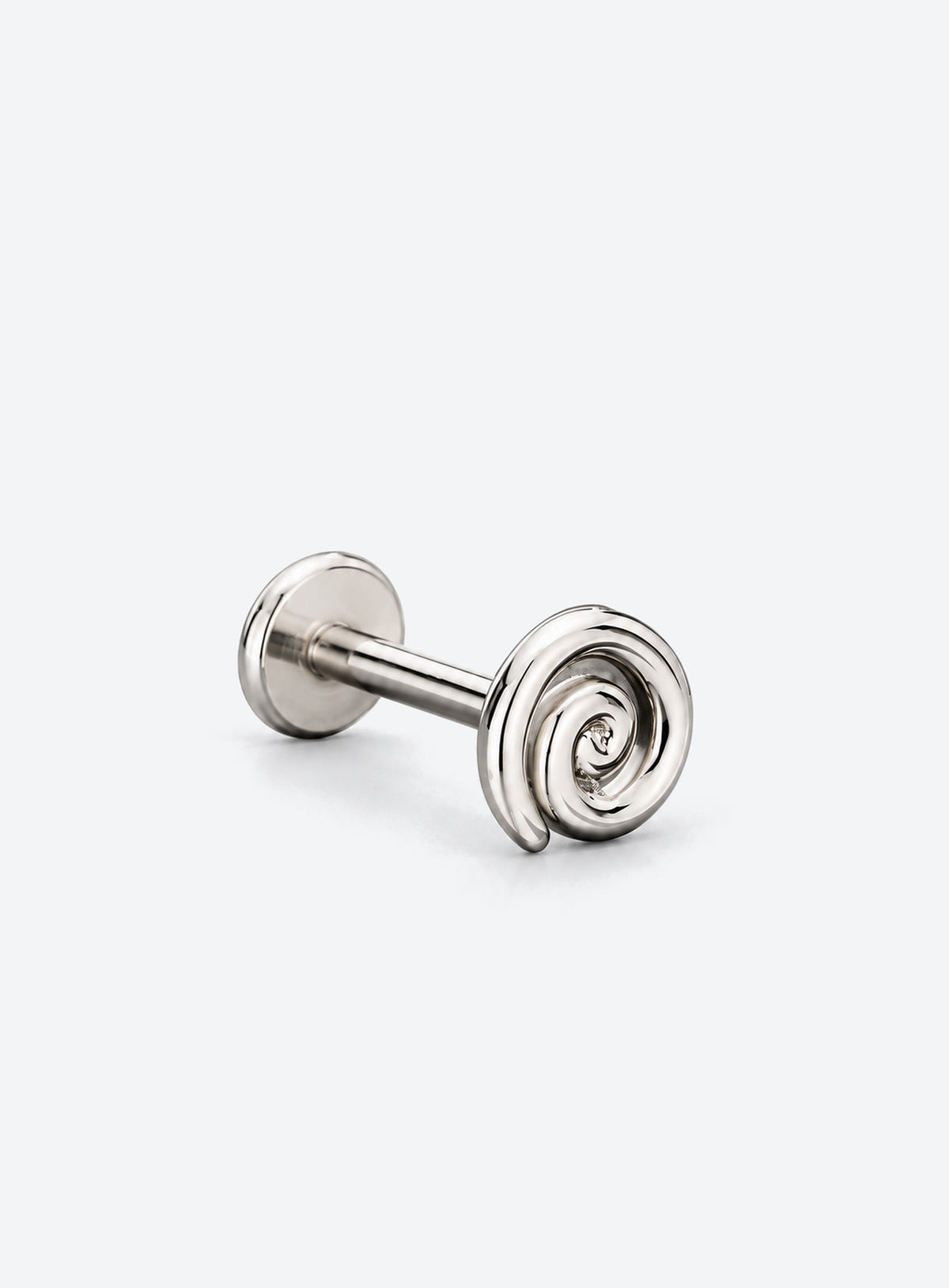 Single flat back stud earring with a spiral front