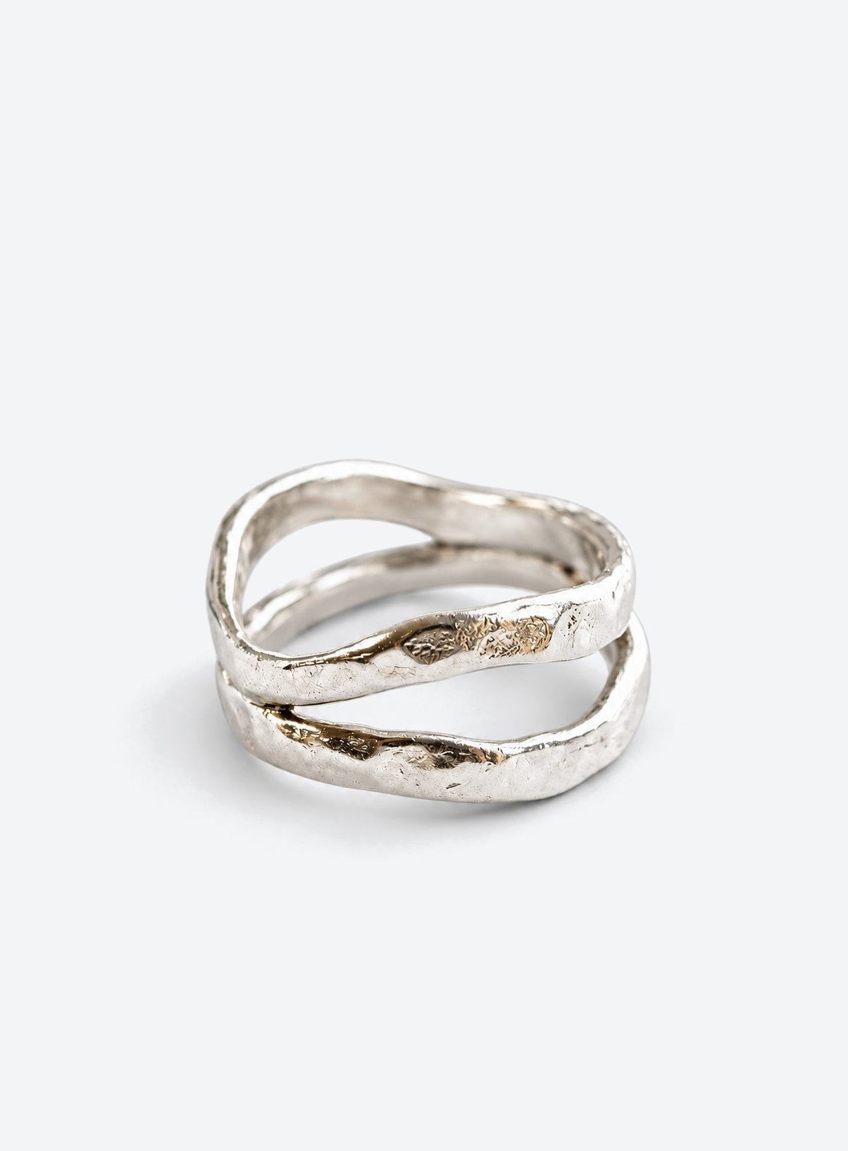 Sterling silver double wave ring with two textured bands