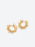 Gold-tone round hoop earrings with pointed sunburst rays around the perimeter