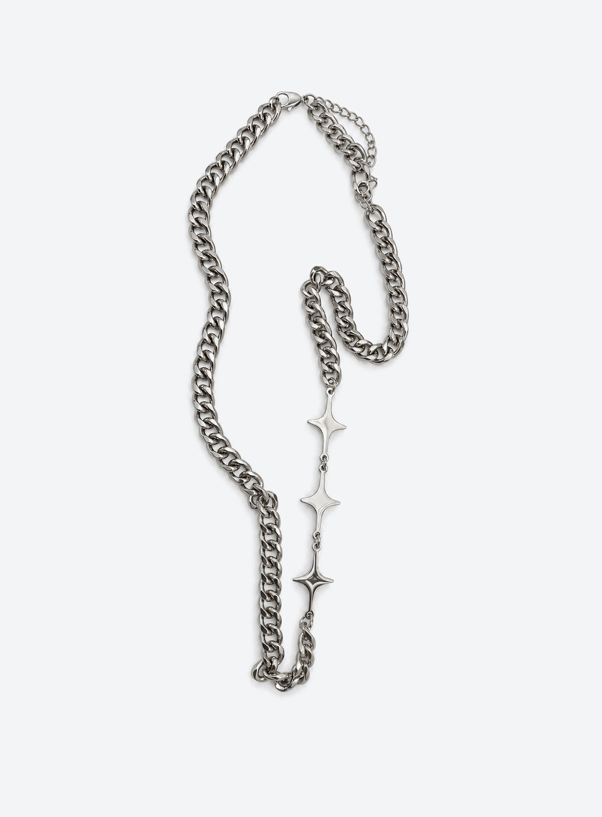 Silver-tone chain necklace with three spaced four-point starburst shapes