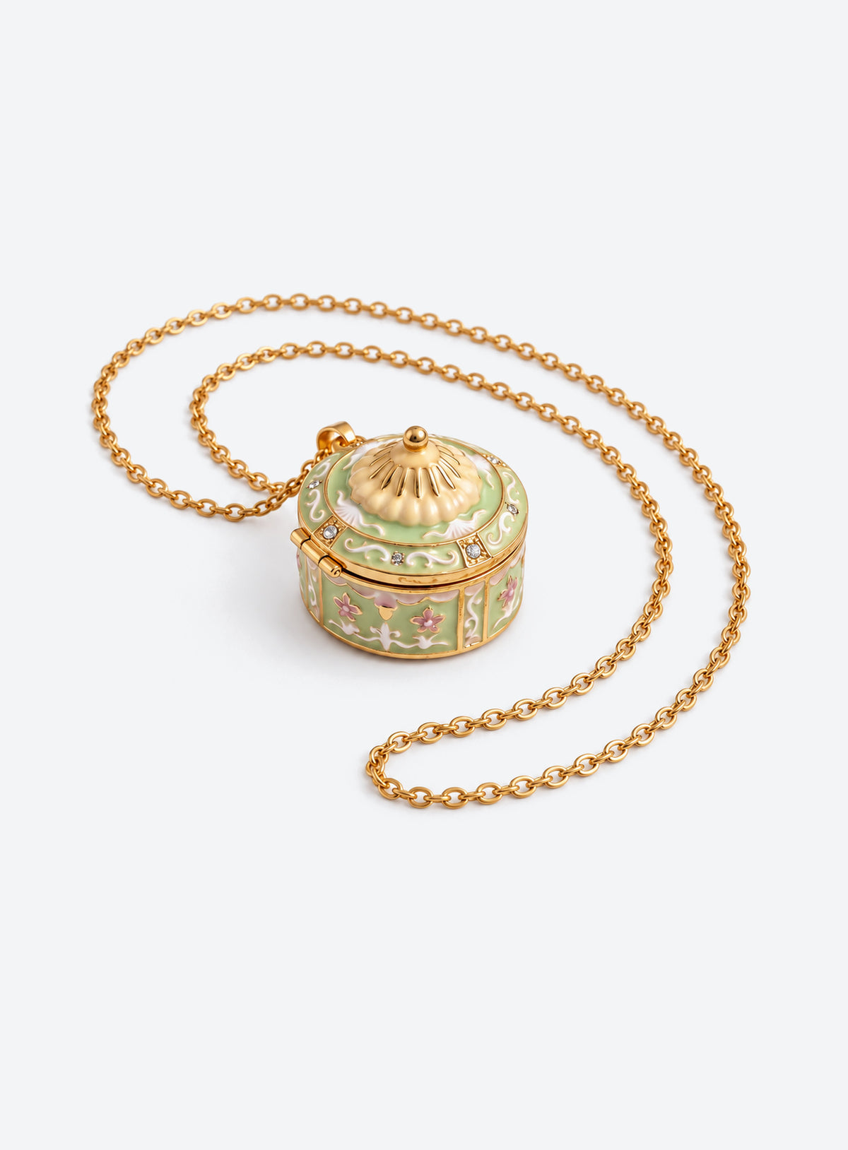 Cake-shaped locket necklace with pastel enamel decoration (Green Pattern)