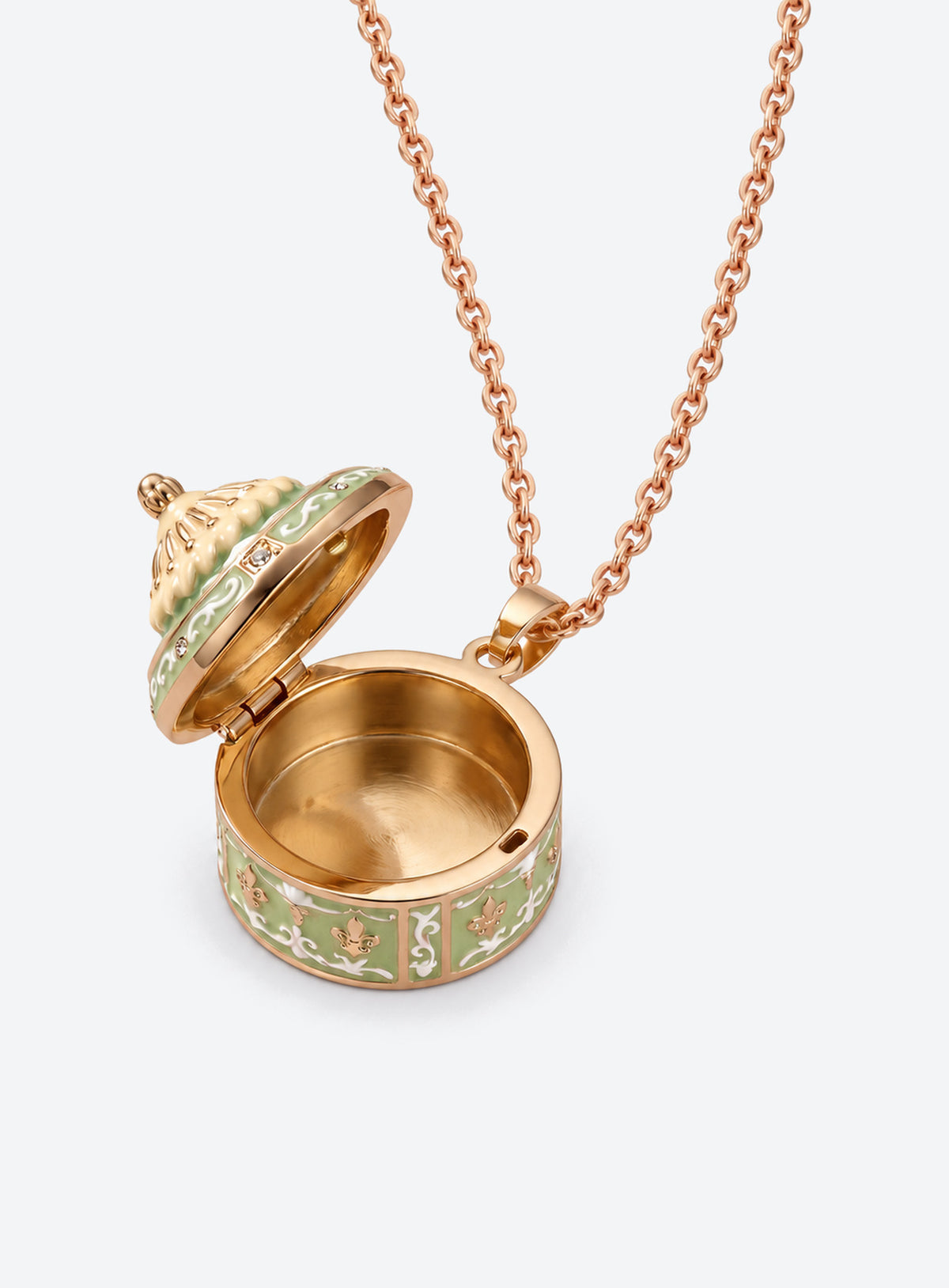 Cake-shaped locket necklace with pastel enamel decoration (Green Pattern)