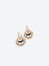 White polymer clay bat earrings with black bat silhouettes, gold scrollwork and gold hoops