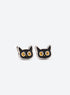 Black enamel cat stud earrings with yellow eyes and silver-tone edges