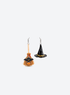 Asymmetric witch hat and broom earrings with bat and pumpkin details on silver-tone hooks