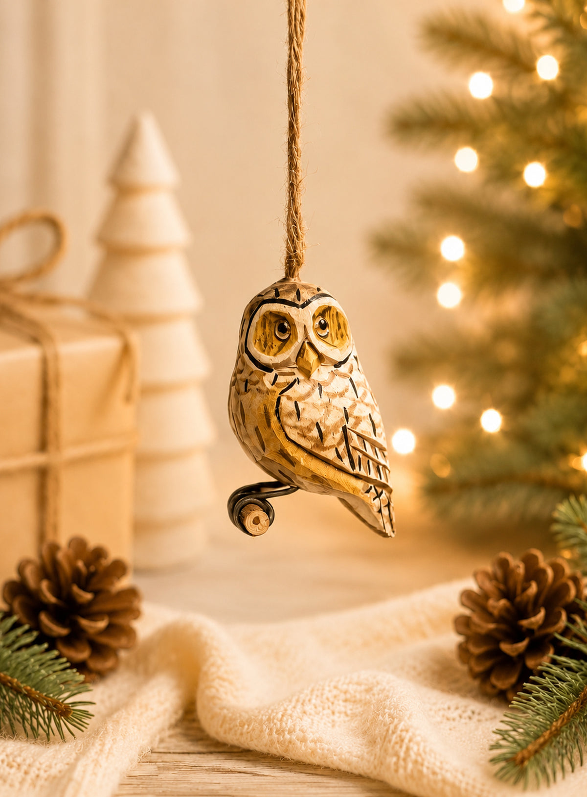 Wooden Owl Hanging Ornament (Brown)
