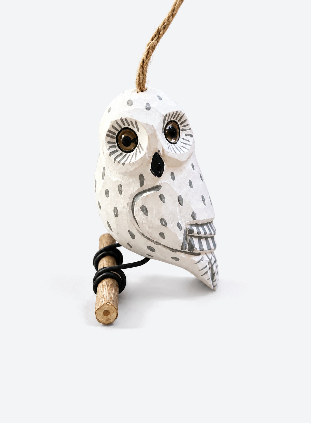Wooden Owl Hanging Ornament (White)